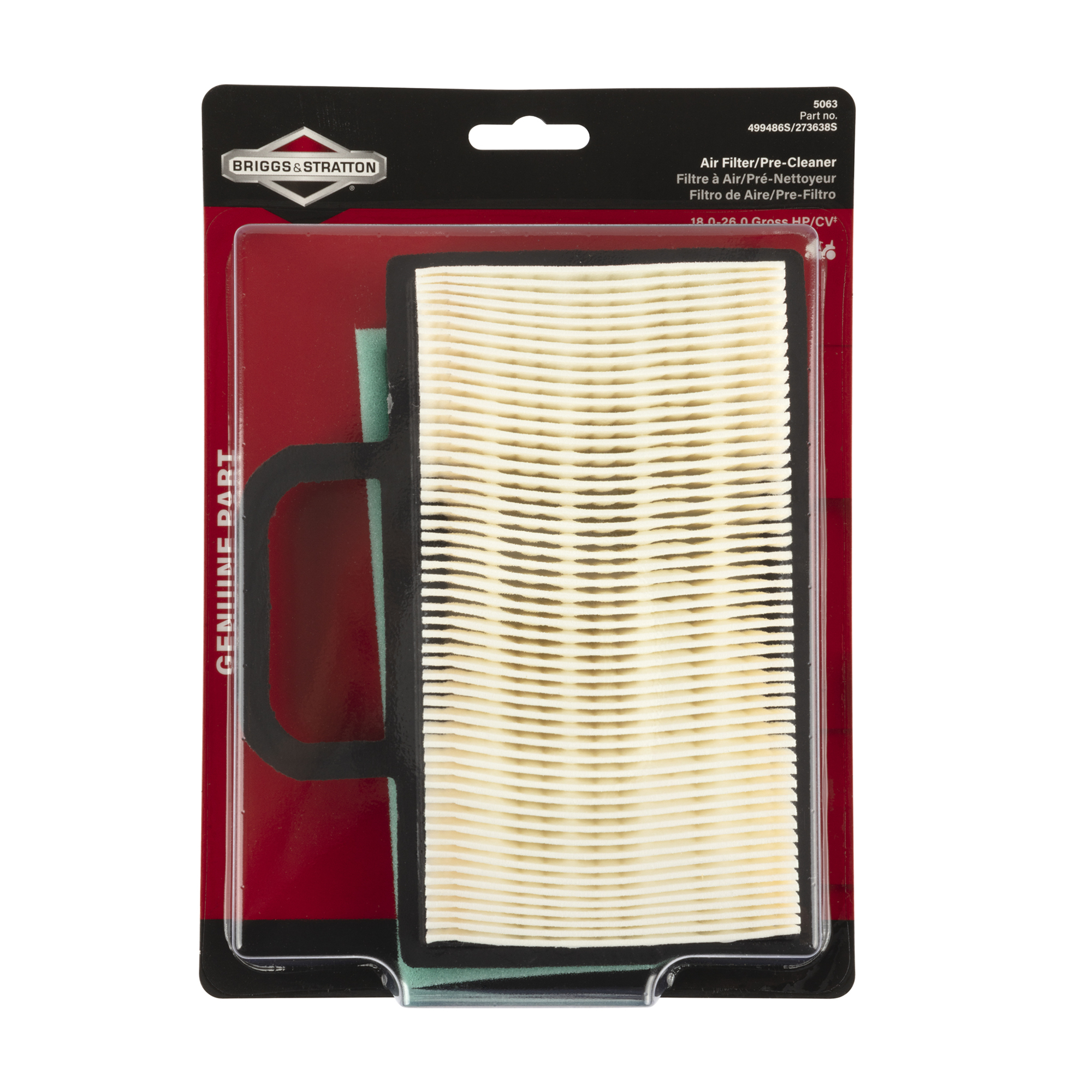 Briggs & Stratton Air Filter Intek-V Twin, Model# 5063K